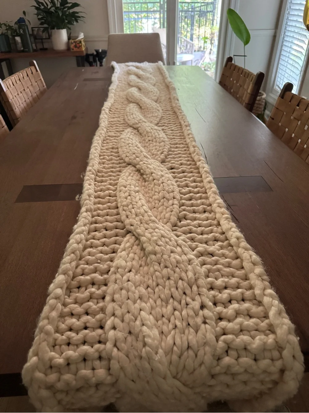 Crate & Barrel Cozy Knit Ivory Chunky Cable Knit Table Runner ~144